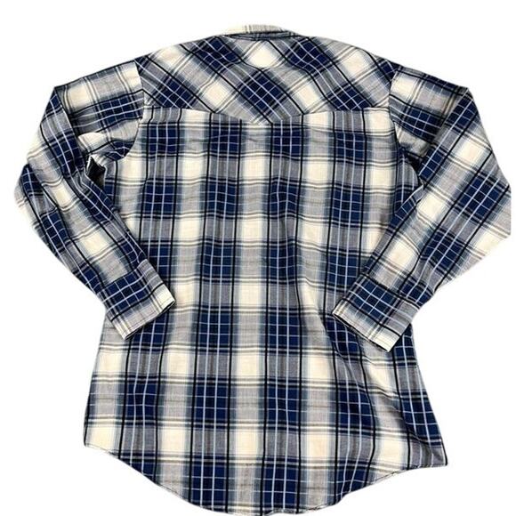 ELY CATTLEMAN WESTERN PEARL SNAP SHIRT MEDIUM BLUE PLAID LONG SLEEVE MEN'S - Picture 2 of 10